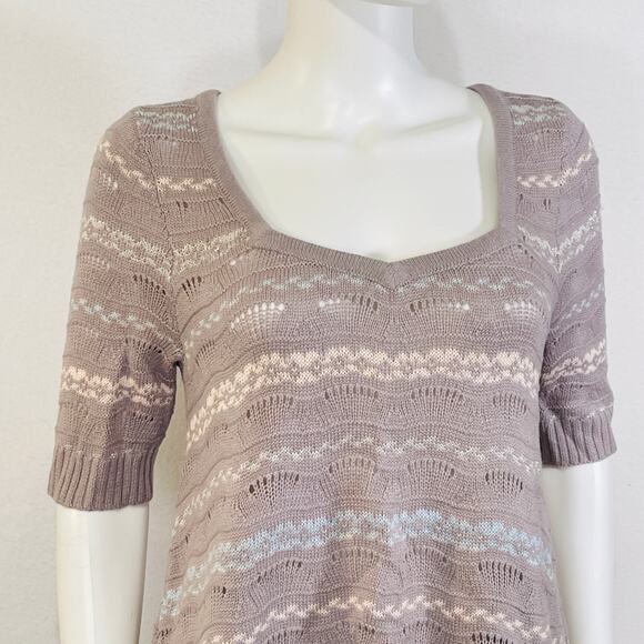 Free People Sweater Womens Medium Purple Striped Sweetheart Neck Short Sleeve - Picture 14 of 16
